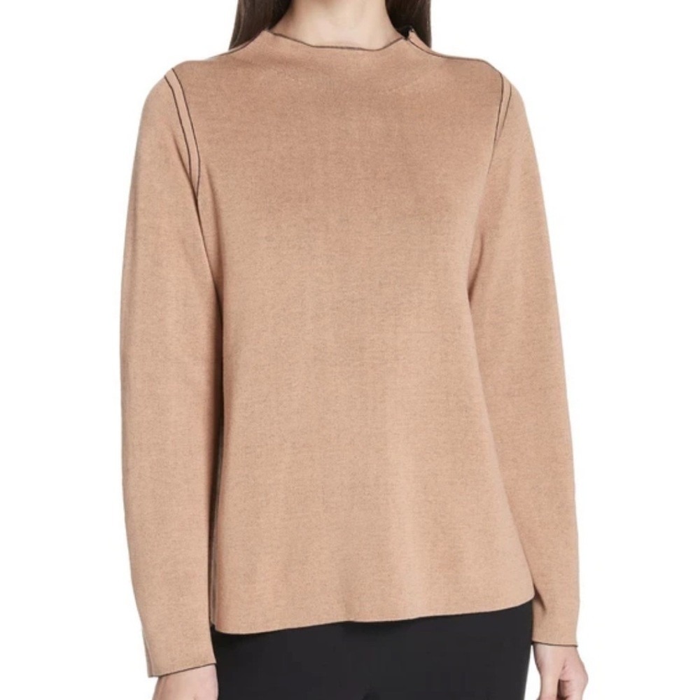 Eileen Fisher Reversible‎ Silk Organic Cotton Funnel Neck Sweater Black Clay M